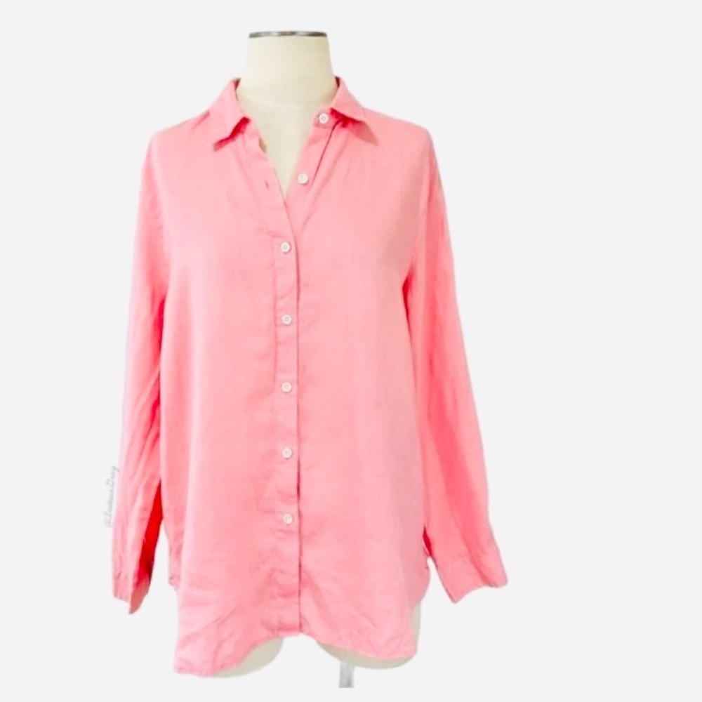 JM Collection Button Up Shirt 100% Linen Roll Tab Women 20W Pink